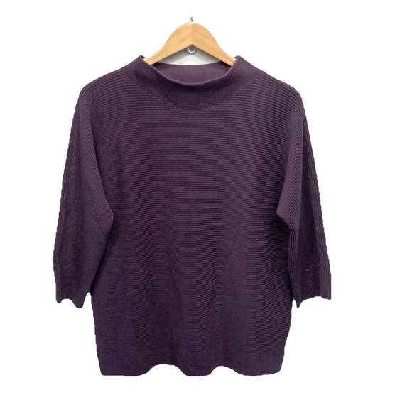 Lands’ End Ribbed Mock-Neck Dolman Pullover Sweater Plum Burgundy Womens L 14-16 - Picture 1 of 8